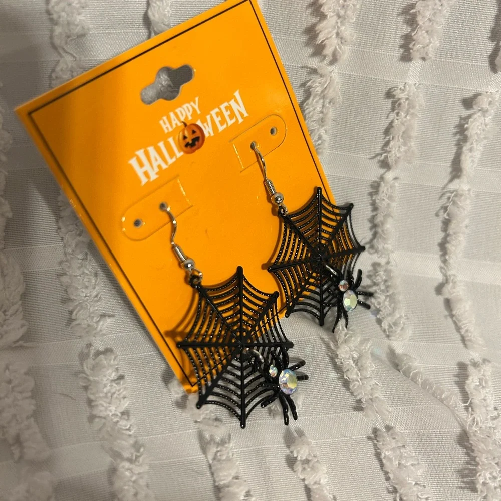 Black Spider Web‎ Halloween Earrings